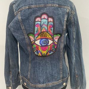 Womens old navy denim jacket with sequin Hamsa patch M